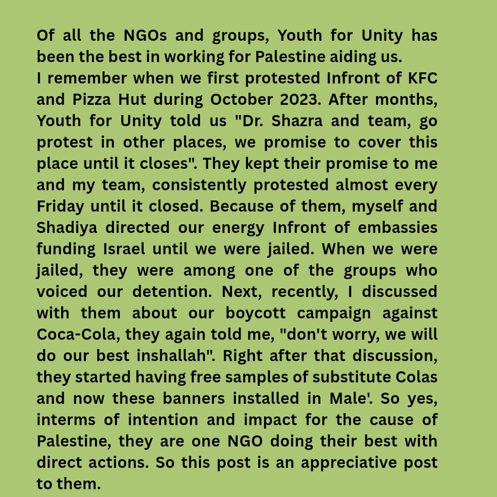 Dr. Shazra Ibrahim (@drshazra) on Twitter photo This is a post to <a href="/y4unitymv/">Youth for Unity</a>
<a href="/miyadhu/">ミ 𝘚𝘰𝘶𝘵𝘩𝘦𝘳𝘯𝘦𝘳 彡</a>
Thank you for everything you are doing for the cause of Palestine. <a href="/IMAE_MV/">IMAE</a> always appreciate your efforts. This is a post to <a href="/y4unitymv/">Youth for Unity</a>
<a href="/miyadhu/">ミ 𝘚𝘰𝘶𝘵𝘩𝘦𝘳𝘯𝘦𝘳 彡</a>
Thank you for everything you are doing for the cause of Palestine. <a href="/IMAE_MV/">IMAE</a> always appreciate your efforts.