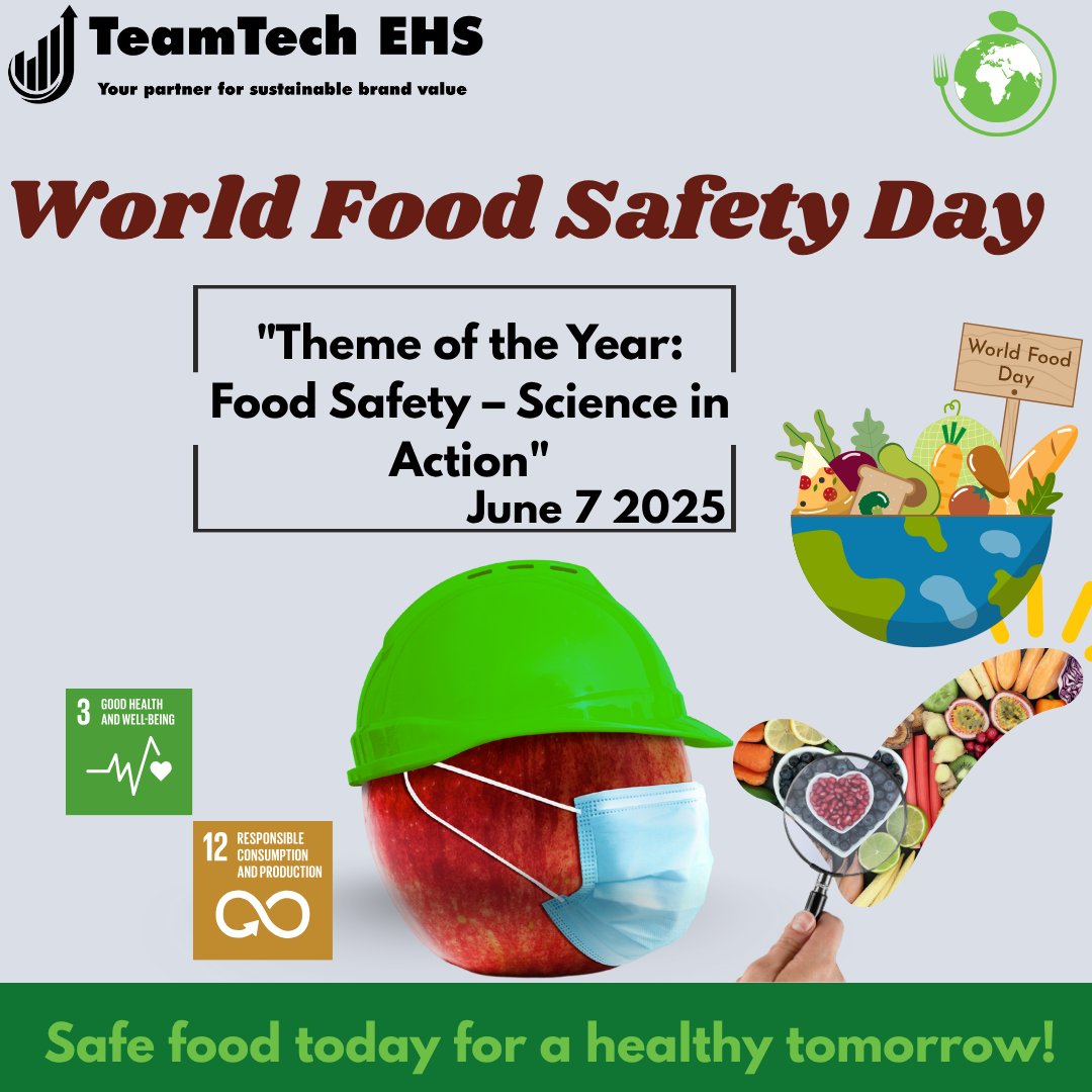 TeamtechEHS's tweet photo. World Food Safety Day – June 7
Food can become contaminated by bacteria, chemicals, fungi, or parasites, leading to over 200 diseases that affect health, livelihoods, education, and economies. The good news: most foodborne illnesses are preventable through awareness and action. https://t.co/GgrOWv9luY