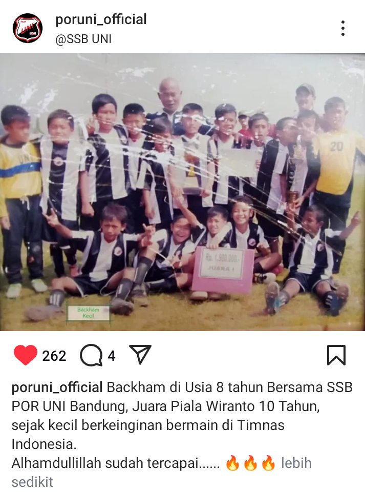 Unggahan Foto Beckham Putra pada usia 8 tahun dari SSB asal Beckham Putra Nugraha yaitu POR UNI Bandung....

Sejak kecil dia bermimpi perkuat Timnas Indonesia, kini dia telah mencapai mimpinya.....

📸: IG Resmi POR UNI