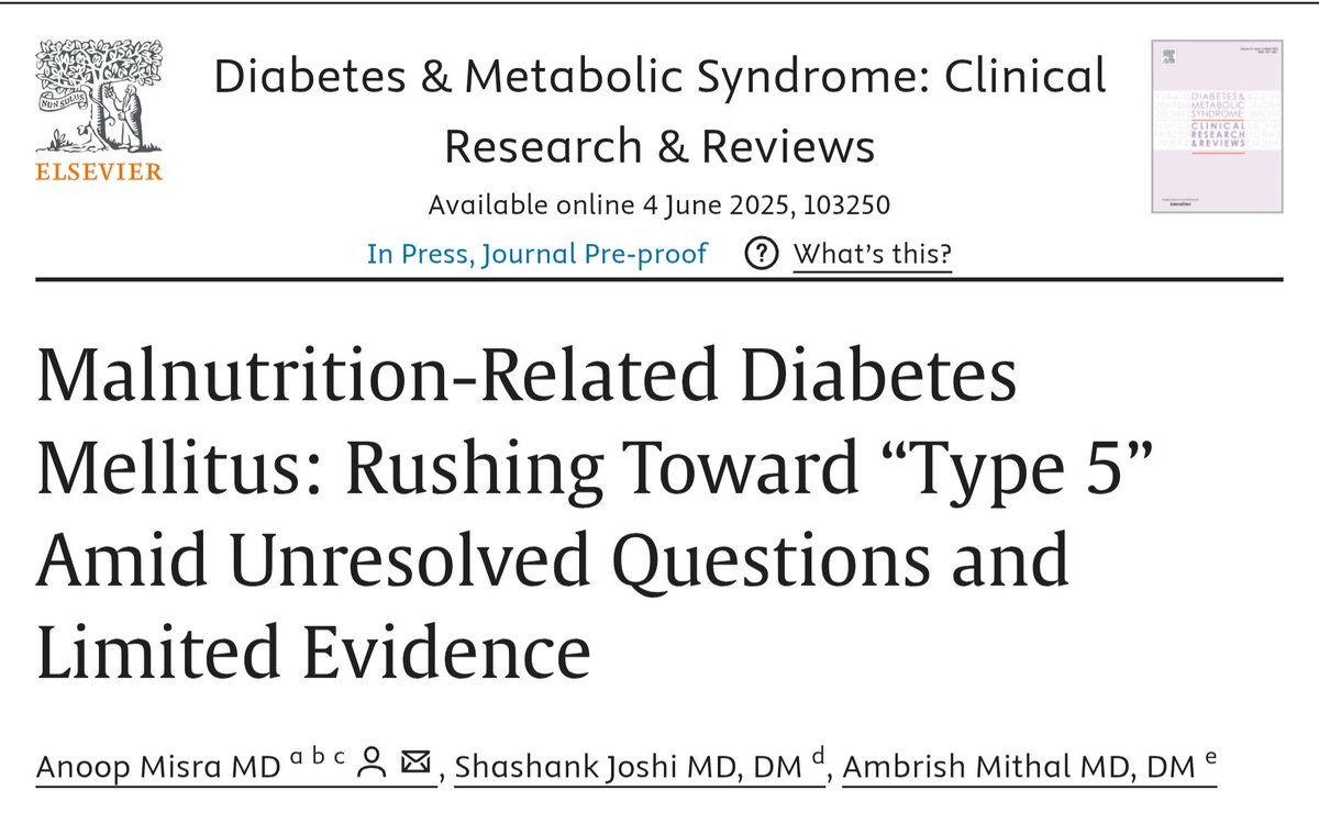 "Type 5 diabetes” lacks sufficient modern evidence, biological clarity, and practical utility- concluds new review 
<a href="/docanoopmisra/">anoop misra</a> <a href="/AskDrShashank/">Dr. Shashank Joshi</a>
<a href="/DrAmbrishMithal/">Dr Ambrish Mithal</a> <a href="/singhak_endo/">Dr. A. K. Singh; MD, DM (Endo) 🇮🇳</a>
<a href="/kamleshkhunti/">Prof Kamlesh Khunti</a> <a href="/IndiaESI/">Endocrine Society of India</a> <a href="/banshisaboo/">Banshi Saboo</a>
<a href="/IntDiabetesFed/">Int. Diabetes Fed.</a>
<a href="/Rssdi_official/">RSSDI (official)</a> <a href="/scottisaacsmd/">Scott Isaacs</a> <a href="/DanielJDrucker/">Daniel J Drucker</a>