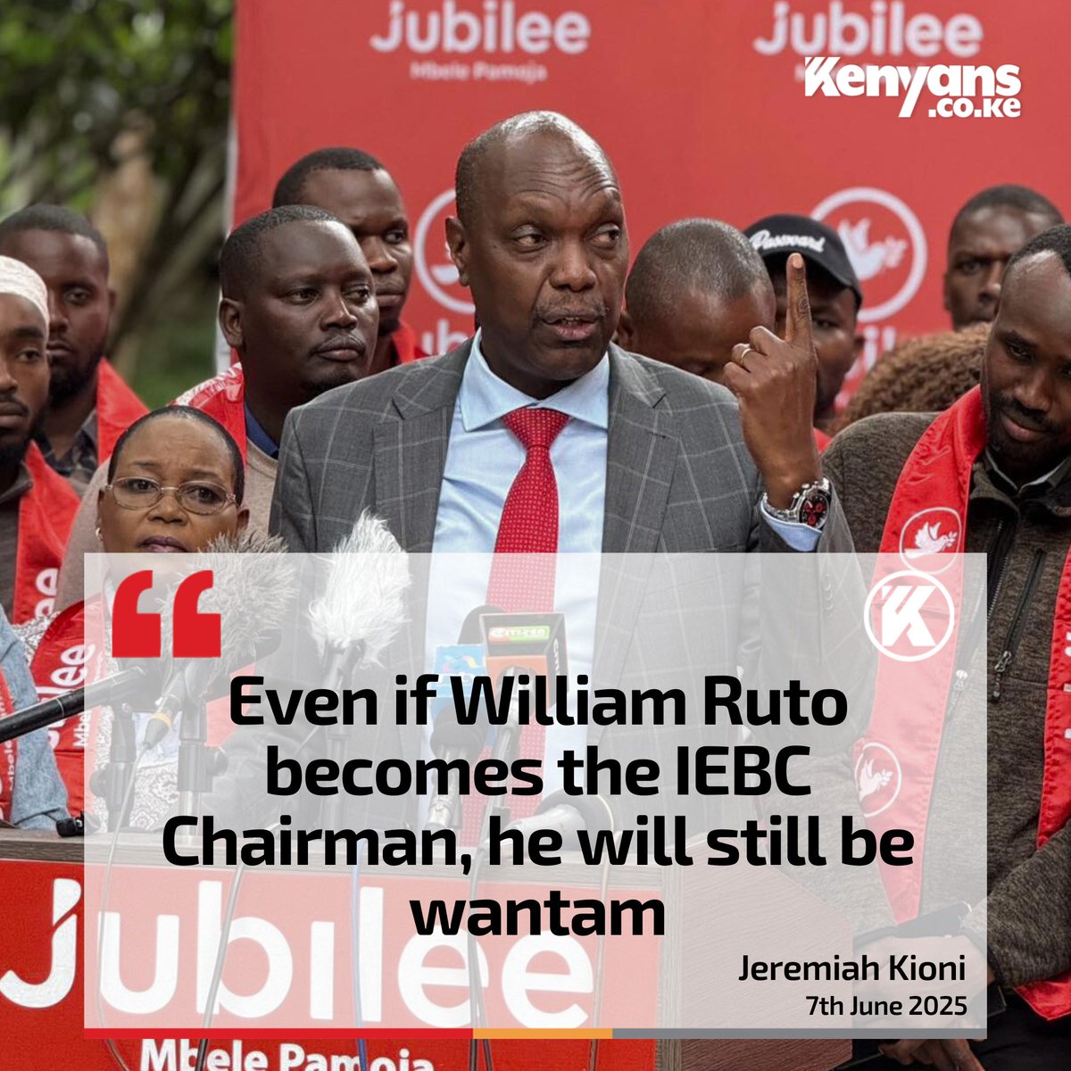 Kenyans's tweet image. Even if William Ruto becomes the IEBC Chairman, he will still be wantam -Jeremiah Kioni