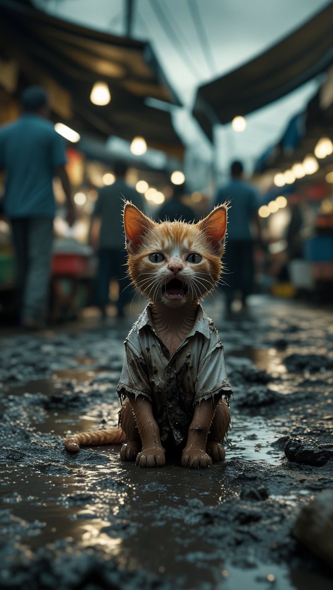 Sam__0116's tweet photo. "Street Survivor: The Rainy Cry of a Brave Kitten" 🌧️🐾
#landscape
#landscapephotography
#aiart
#aiartcommunity
#aiartwork https://t.co/ZnclNGYUTq
