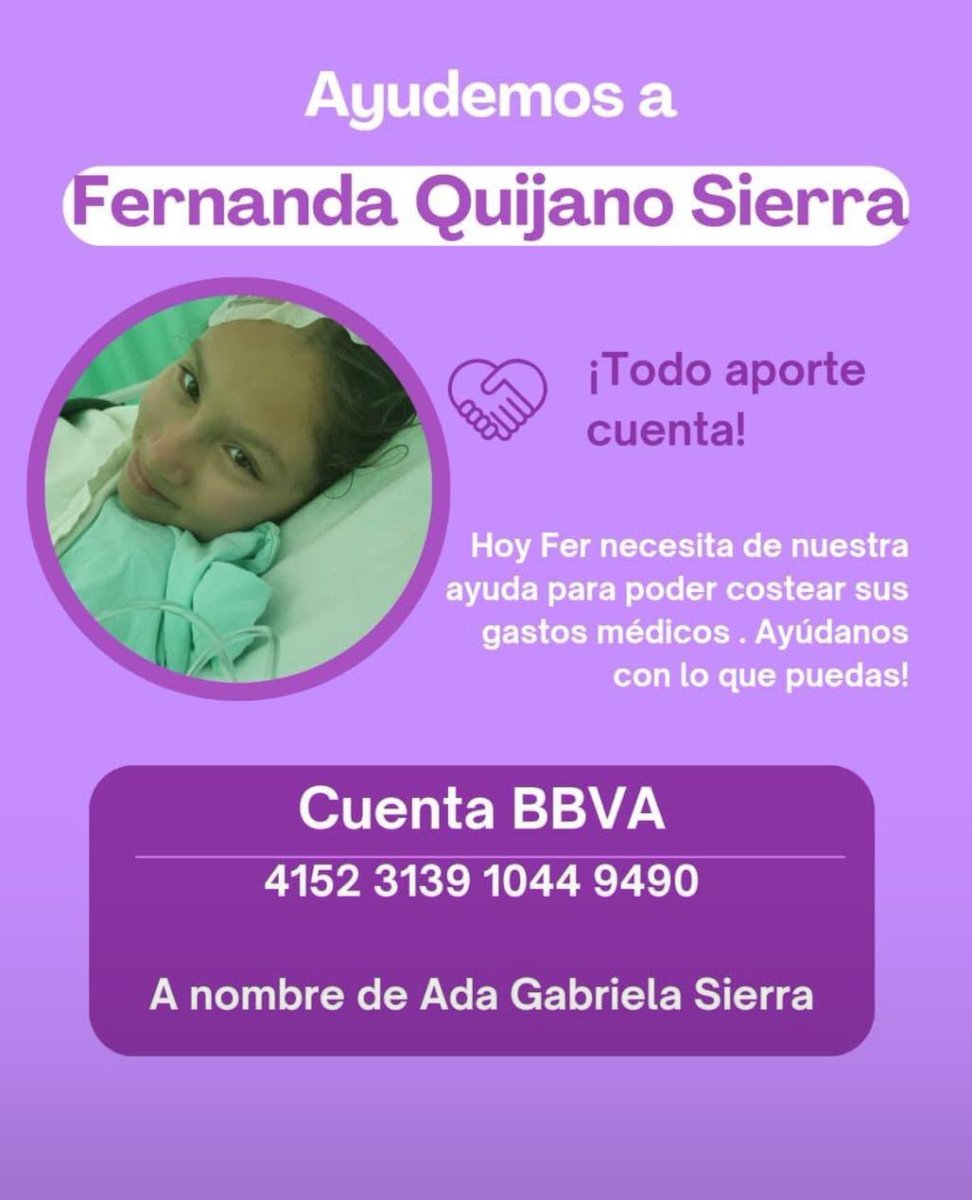 tuhatefav's tweet photo. @lorenabeauregar @LaDenuncia_Tab Esta es la cuenta de la mamá de Fernanda, cualquier donativo será de gran ayuda. https://t.co/cTyWxF7Nfk