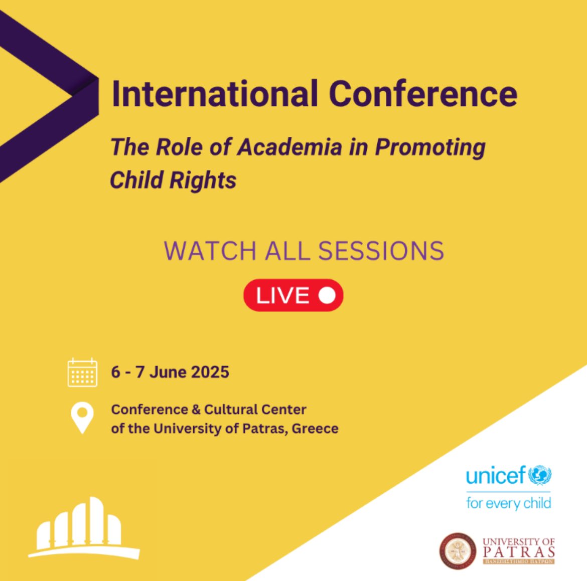 🔴 Don't miss Day 2 of the  Ιnternational Conference on the Role of Academia in Promoting Child Rights ! Join us LIVE via this link shorturl.at/AldaJ