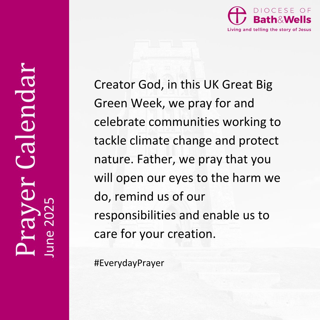 Creator God, in this UK Great Big Green Week, we pray for and celebrate communities working to tackle climate change and protect nature. Father, we pray that you will open our eyes to the harm we do, remind us of our responsibilities and enable us to care for your creation.