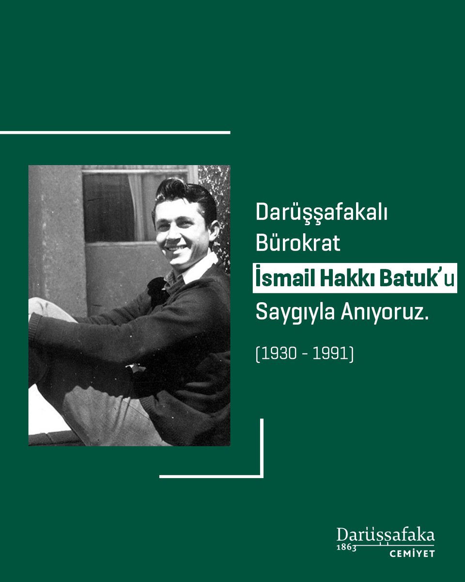 Türk bürokrasisine uzun yıllar hizmet etmiş, Darüşşafaka Lisesi 1948 mezunu İsmail Hakkı Batuk’u vefatının 34. yılında rahmet ve minnetle anıyoruz. 🙏🏻🖤

#DarüşşafakaCemiyeti #EğitimdeFırsatEşitliği #İsmailHakkıBatuk