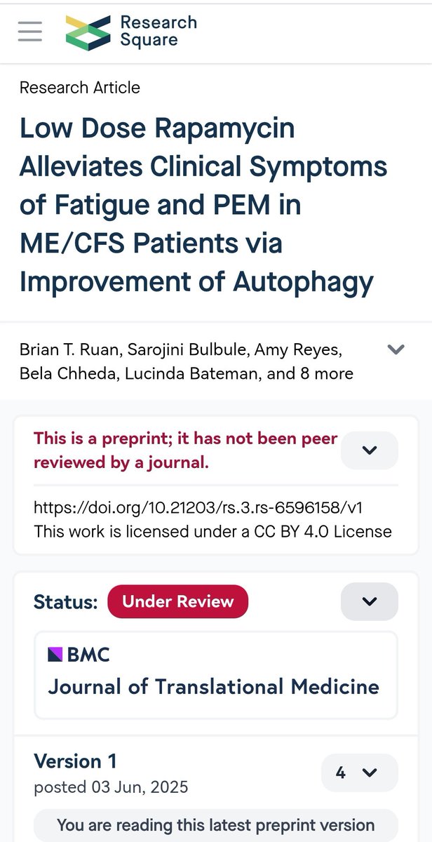 drmassimonunes's tweet image. Indications that rapamycin can improve clinical symptoms in ME/CFS. I suspect that rapamycin is also treating potential senescence and suppressing senescence-associated secretory phenotypes (SASPs), particularly of endothelial cells, as proposed here: preprints.org/manuscript/202…