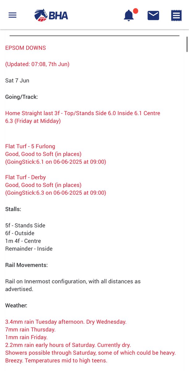 Jess Stafford (@jess_stafford_) on Twitter photo Rain forecasted for <a href="/EpsomRacecourse/">Epsom Downs Racecourse</a> in the early hours of the morning didn’t materialise as heavy as expected so NO going change.
Looks like rain this afternoon is easing somewhat #relief #derby Rain forecasted for <a href="/EpsomRacecourse/">Epsom Downs Racecourse</a> in the early hours of the morning didn’t materialise as heavy as expected so NO going change.
Looks like rain this afternoon is easing somewhat #relief #derby