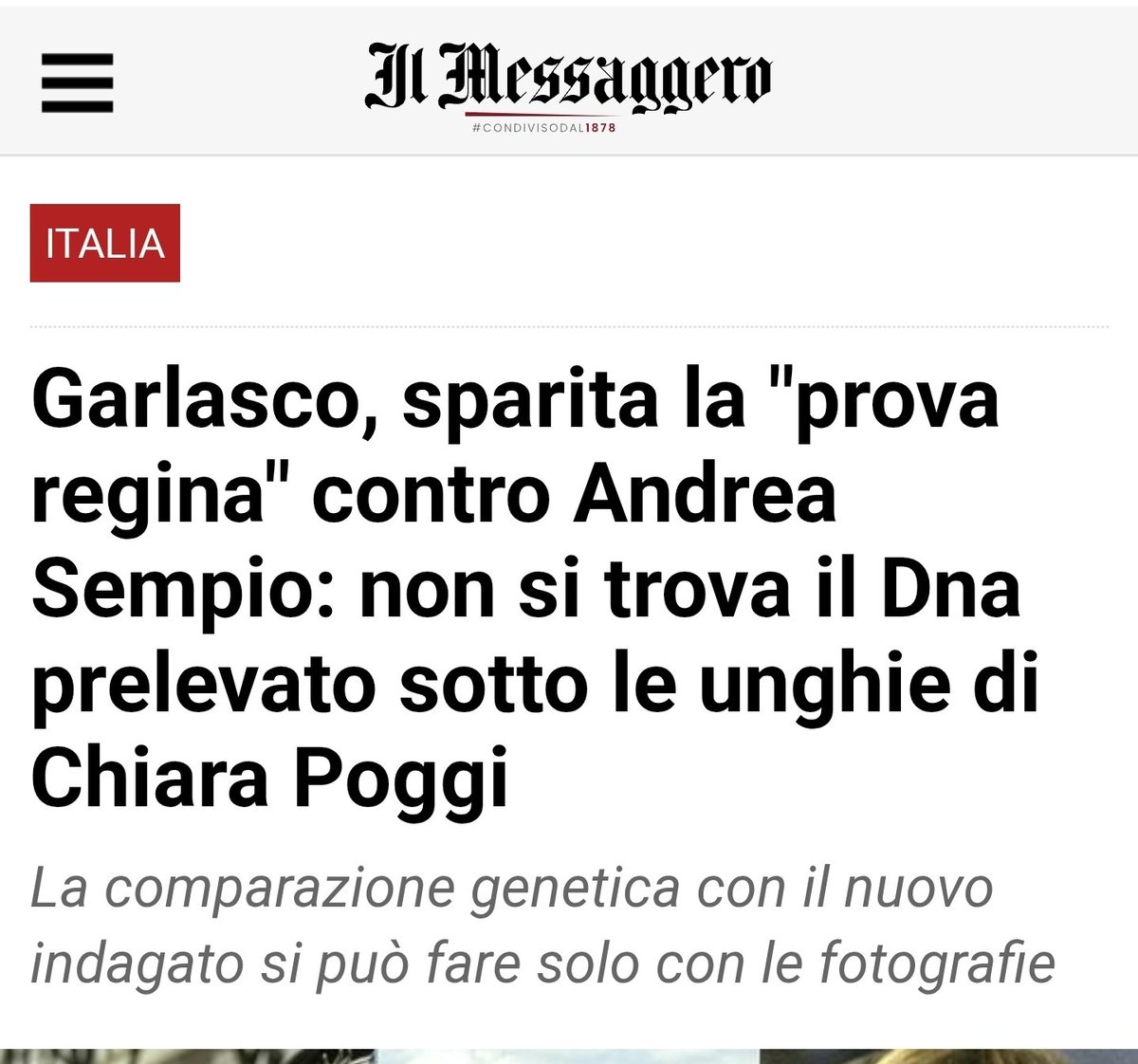 #Garlasco La disinformazione totale: il materiale genetico prelevato con il metodo della eluizione dalle unghie di Chiara non è sparito!! E' stato urilizzato TUTTO  (molto male)  nel 2014 da Prof. De Stefano. Di che parla il <a href="/ilmessaggeroit/">Il Messaggero</a> ? Non sono basito ma esterrefatto