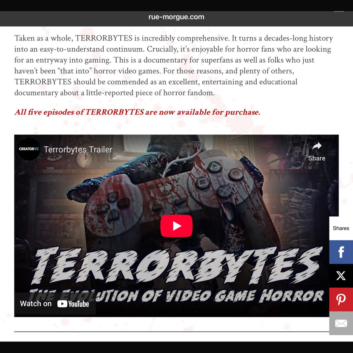 robinblock's tweet image. DOCUMENTARY REVIEW: "TERRORBYTES" CELEBRATES THE HISTORY OF SCARY VIDEO GAMES - Rue Morgue rue-morgue.com/documentary-re… via @ruemorgue