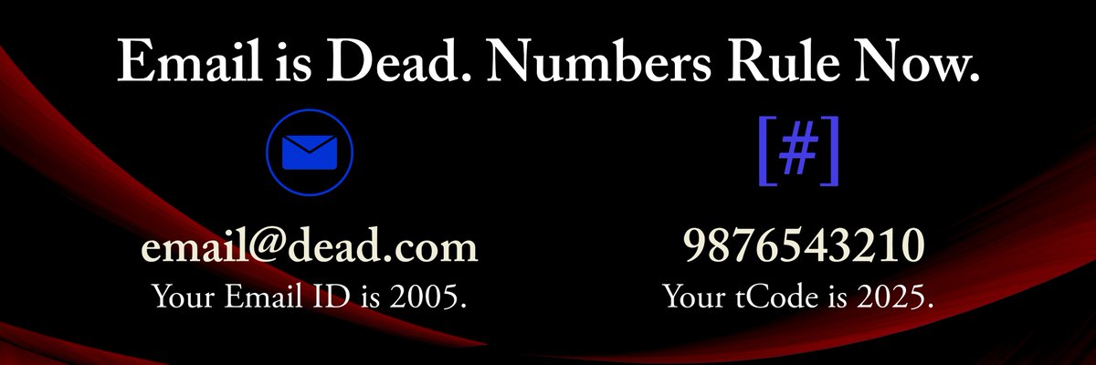 thapala_com's tweet photo. No more giving out emails. Just your tCode = professional contact.
No symbols. No confusion. Just 9876543210.

#thapala #tCode #ThapalaRevolution #NoMoreEmails #BuiltFromIndia #MailByNumber #DigitalBharat #IndianMail #NextGenMail #StartUpIndian #Innovation https://t.co/iNmQiM3x2c