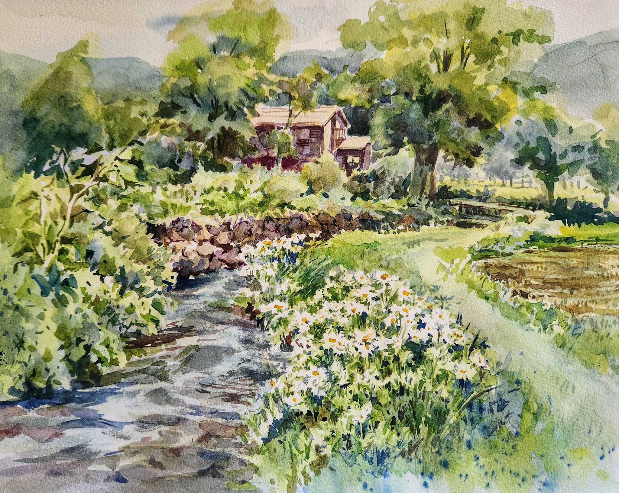 白馬と花の水彩画 a58223b4955d2d09b515420f2f286f