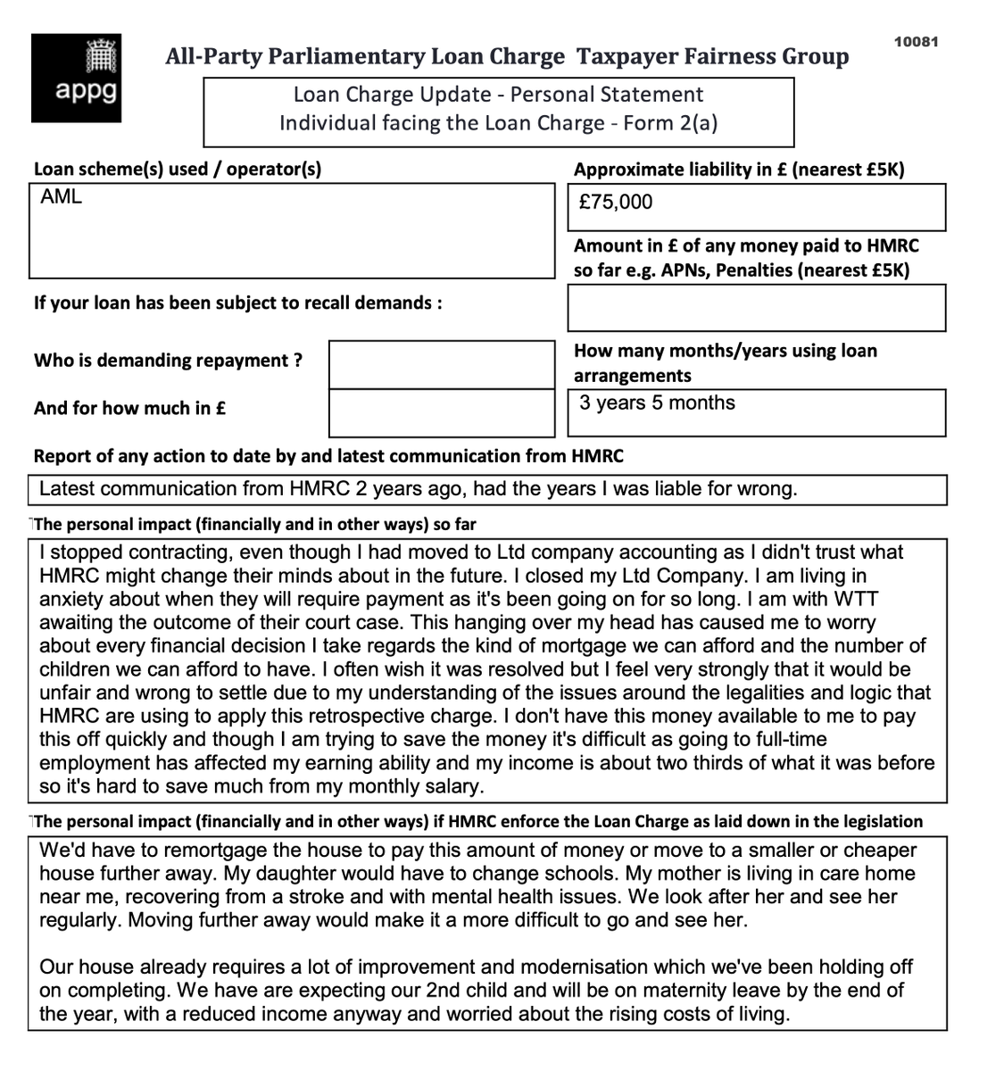 This hanging over my head has caused me to worry about every financial decision I take. We'd have to remortgage the house or move. My daughter would have to change schools. My mother is in care home near me, recovering from a stroke.
<a href="/LCAG_2019/">Loan Charge Action Group [LCAG]</a> <a href="/loanchargeAPPG/">Loan Charge & Taxpayer Fairness APPG</a> #LoanChargeScandal