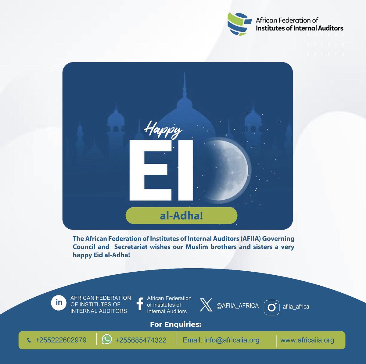 Eid Mubarak from AFIIA! 🌙

Wishing our Muslim Brothers and Sisters a blessed and joyful Eid al-Adha.

#EidMubarak #EidAlAdha #AFIIA