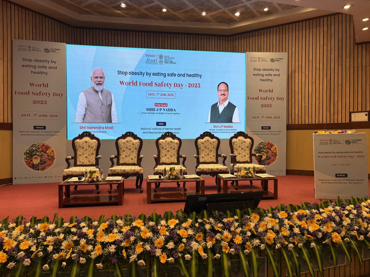 The stage is set!  #FSSAI is  ready to kick off  #WorldFoodSafetyDay2025 celebration "Stop Obesity by Eating Safe and Healthy." Hon'ble Union Minister Shri <a href="/JPNadda/">Jagat Prakash Nadda</a> will be gracing us with his presence and blessing this crucial program. Stay tuned ! #FSSAIEvent <a href="/MoHFW_INDIA/">Ministry of Health</a>