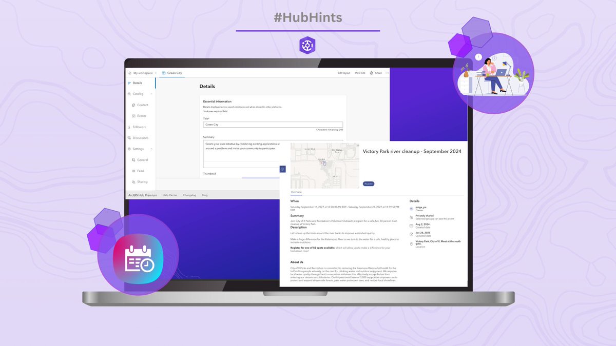 ArcGISHub's tweet image. Workspaces and enhanced are set to be released shortly. Read more about the new workspaces Hub management and navigation experience, and the efficiency and flexibility of enhanced events. #HubHints

Read the blog: ow.ly/vML750W5ev0