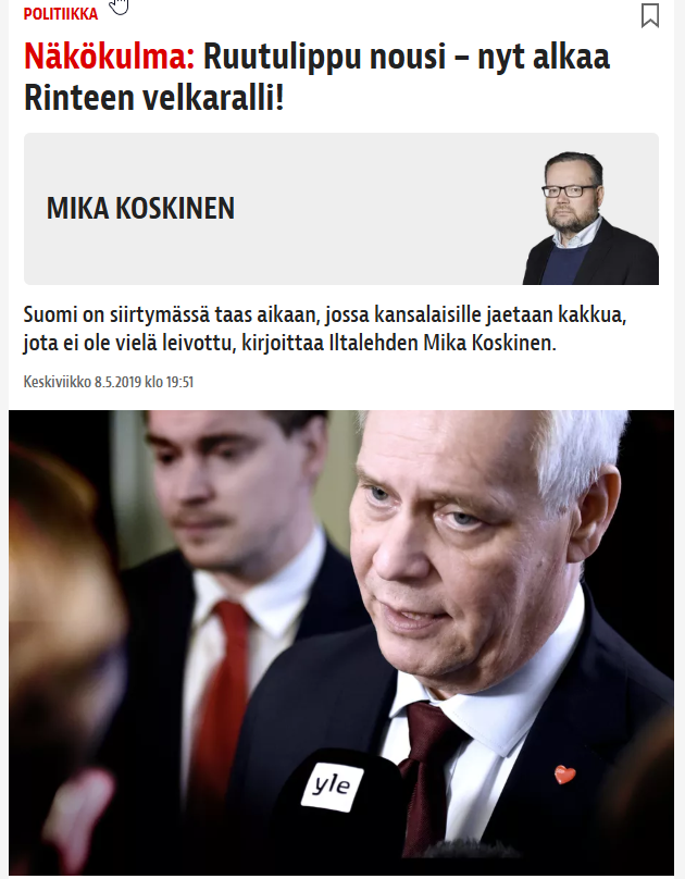 Ja Antti Rinteen hallitus tasapainottaa valtion talouden.
Kuva vuodelta 2019.