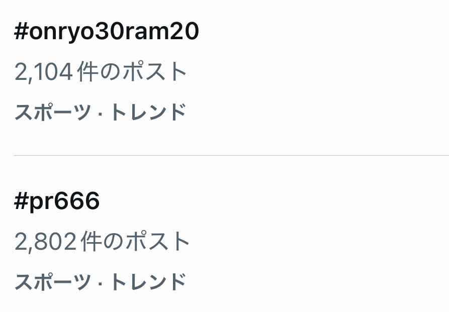 やった！！
スポーツトレンドに二つランクイン！！
#pr666  
#onryo30ram20