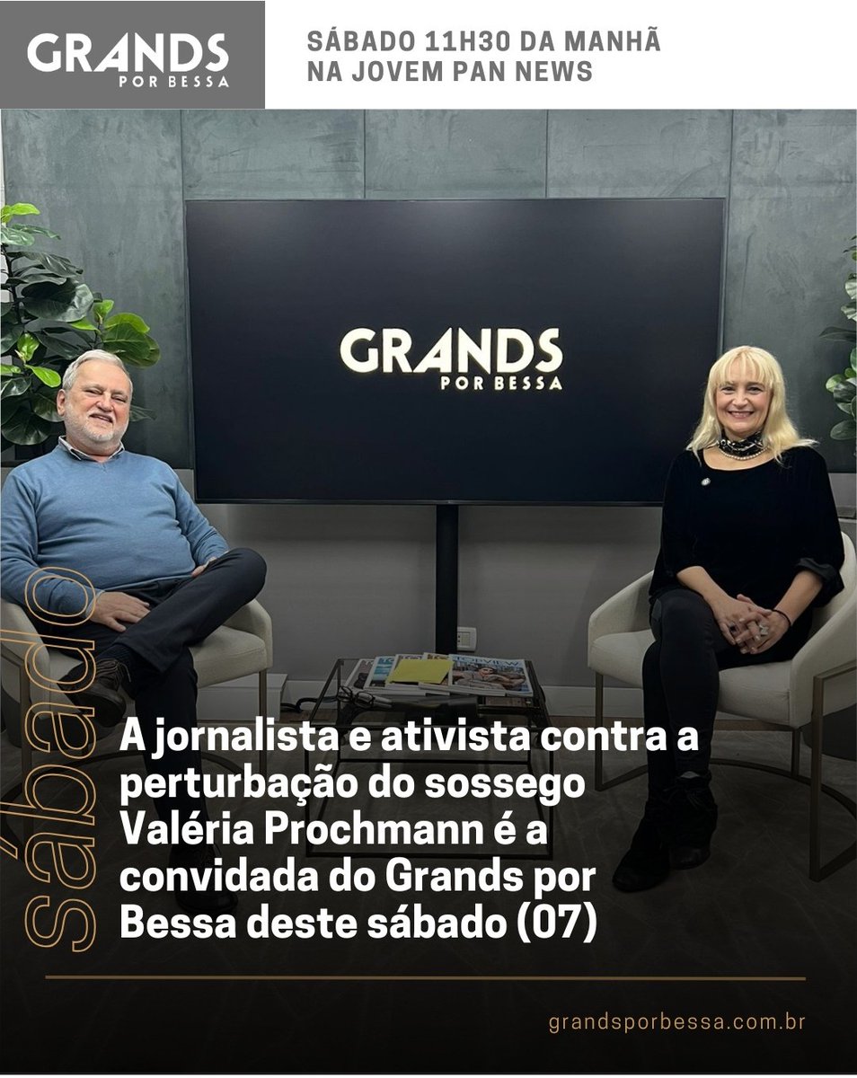 HOJE  Entrevista ao jornalista Reinaldo Bessa no  programa Grands por Bessa 
11h30 - Jovem Pan News 107.1 FM (Curitiba)
12h - YouTube Grands por Bessa
🔇 🔕 🤫 
#seliganacausa #sossego #descanso #saúde #meioambiente #ordem #segurança