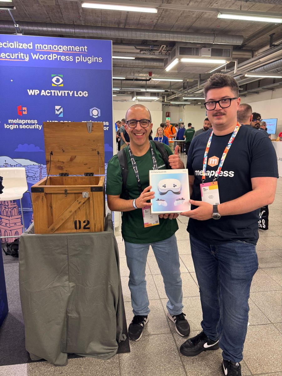 What an epic Day 1 at #WCEU2025! 🙌  Huge thanks to all who visited our Melapress booth in Basel. Come back for Day 2—try cracking the lock to win a GoPro! 🚀  #WordCampEurope #Melapress #wceugiveaway #WCEU