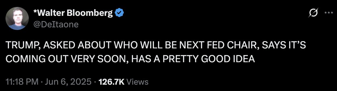 🚨 Trump to make an announcement on Powell's replacement very soon!