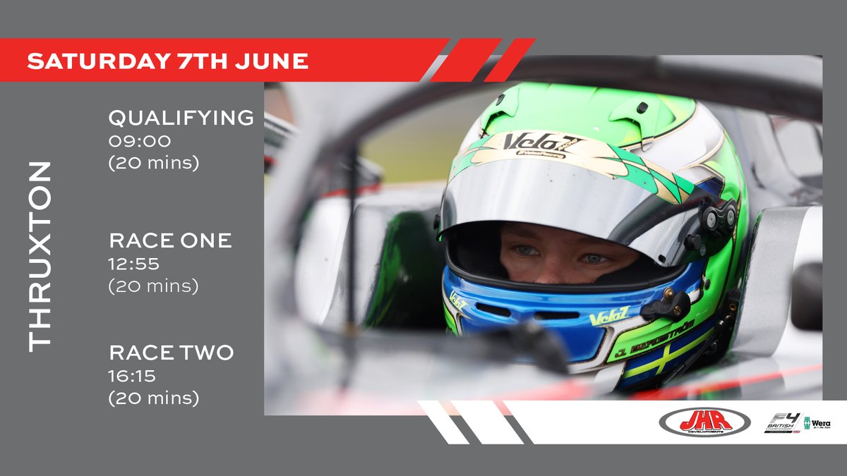 JHR Developments (@jhrdevelopments) on Twitter photo It's a busy day coming up at <a href="/thruxtonracing/">Thruxton Circuit</a>, with qualifying and the first two <a href="/BritishF4/">Wera Tools British F4</a> races.
Here's when we'll be on track 👇 It's a busy day coming up at <a href="/thruxtonracing/">Thruxton Circuit</a>, with qualifying and the first two <a href="/BritishF4/">Wera Tools British F4</a> races.
Here's when we'll be on track 👇