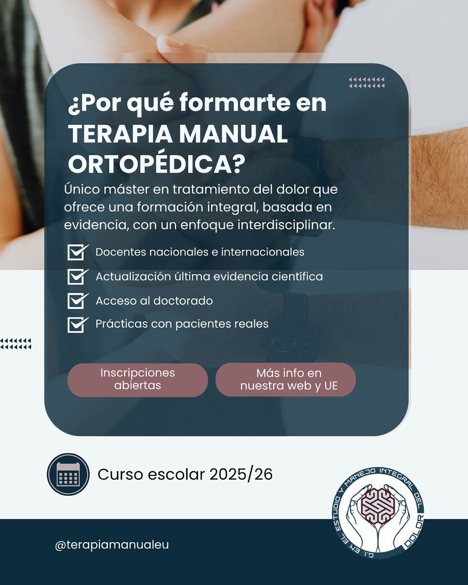 La fisioterapia va evolucionando y cada vez es más imprescindible la especialización.

🌟 Conoce nuestro Máster Oficial en Terapia Manual Ortopédica en el Tratamiento del Dolor y lleva tu profesión al siguiente nivel.

universidadeuropea.com/master-terapia…