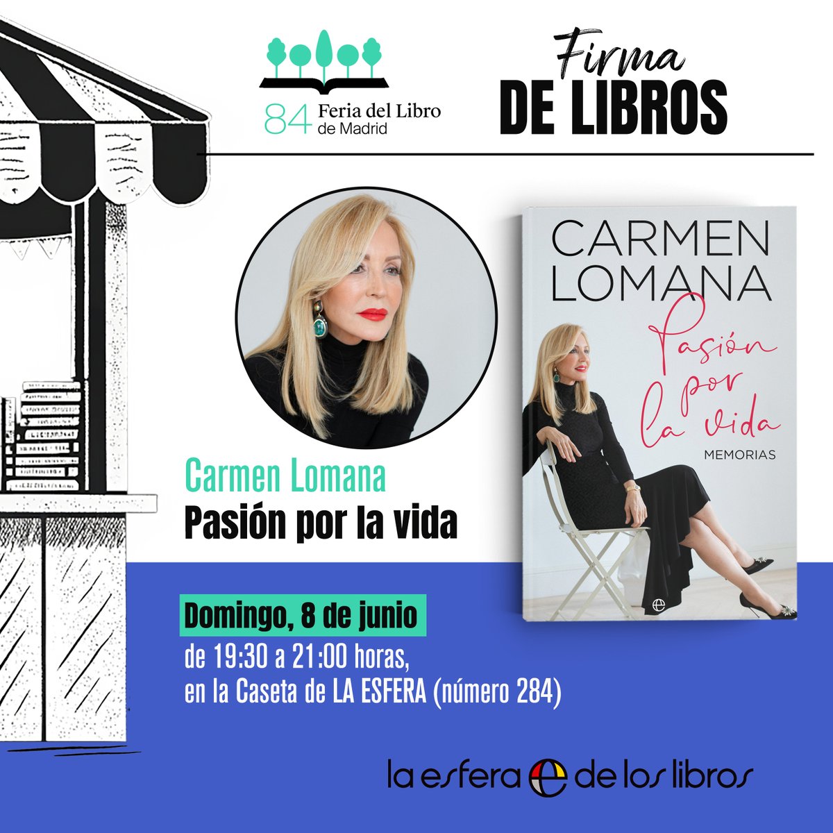 La Esfera de los Libros (@esferalibros) on Twitter photo ✍️📚 HOY FIRMA en <a href="/FLMadrid/">Feria del Libro de Madrid</a>
<a href="/Carmen_Lomana/">Carmen Lomana</a> ‘Pasión por la vida’
🗓️ Domingo, 8 de junio
⏰ 19.30 h.-21 h.
📍 La Esfera (caseta nº 284)
✍️📚 #Hoyfirma en #FLMadrid25 esferalibros.com/feria-del-libr… ✍️📚 HOY FIRMA en <a href="/FLMadrid/">Feria del Libro de Madrid</a>
<a href="/Carmen_Lomana/">Carmen Lomana</a> ‘Pasión por la vida’
🗓️ Domingo, 8 de junio
⏰ 19.30 h.-21 h.
📍 La Esfera (caseta nº 284)
✍️📚 #Hoyfirma en #FLMadrid25 esferalibros.com/feria-del-libr…