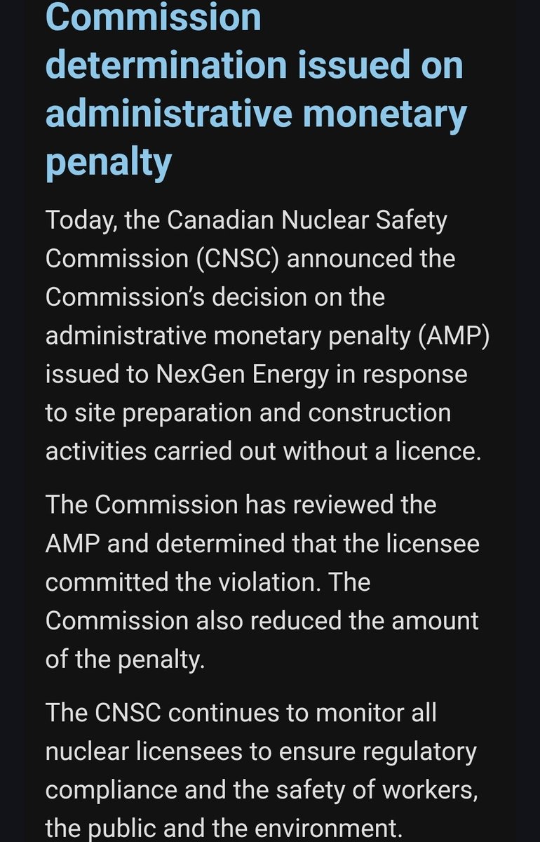 TheBoarWild's tweet image. $NXE to pay administrative fine for site preparation without license. Good Job 👍 Leigh 😆!! #uranium