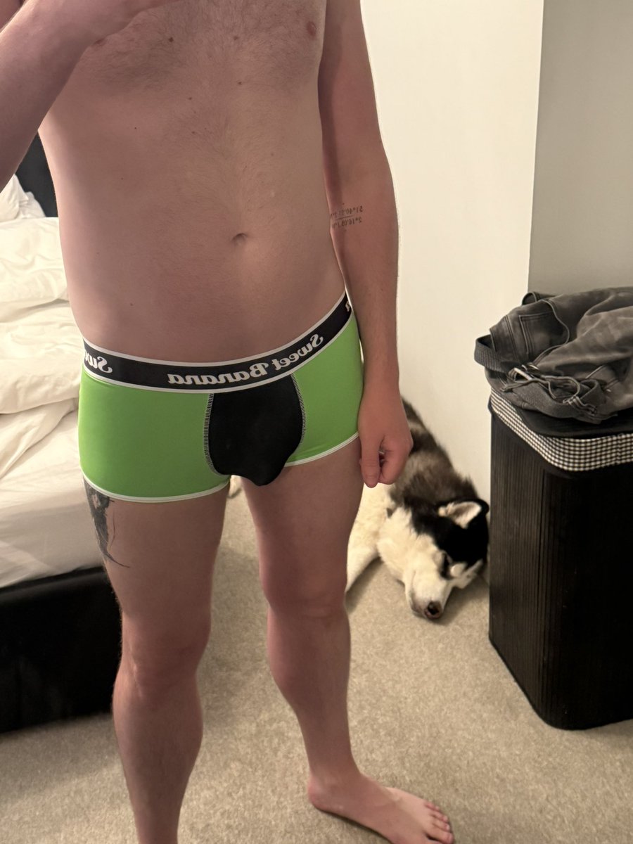 New pants and a sleepy dog