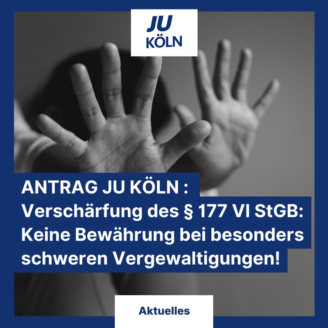 Rebecca Kehrl (@r_kehrl) on Twitter photo Trotz schwerer Vergewaltigung – in Gruppen oder unter Ausnutzung von Schutzlosigkeit – bleibt Tätern oft die Haft erspart. Ein Geständnis genügt. Das darf nicht sein . ▶️ <a href="/JU_Koeln/">Junge Union Köln</a> fordert: Mindeststrafe rauf auf nicht U3 Jahre bei § 177 VI, keine Bewährung!
#STGB #Opferschutz Trotz schwerer Vergewaltigung – in Gruppen oder unter Ausnutzung von Schutzlosigkeit – bleibt Tätern oft die Haft erspart. Ein Geständnis genügt. Das darf nicht sein . ▶️ <a href="/JU_Koeln/">Junge Union Köln</a> fordert: Mindeststrafe rauf auf nicht U3 Jahre bei § 177 VI, keine Bewährung!
#STGB #Opferschutz