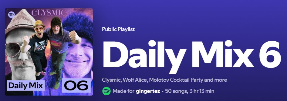 Spotify generated playlist with some of the best music I listen to... thought you might appreciate this <a href="/clysmicband/">Clysmic</a>