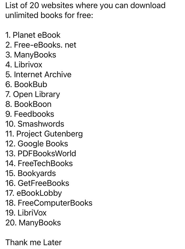 List of 20 websites where you can download unlimited books for free: