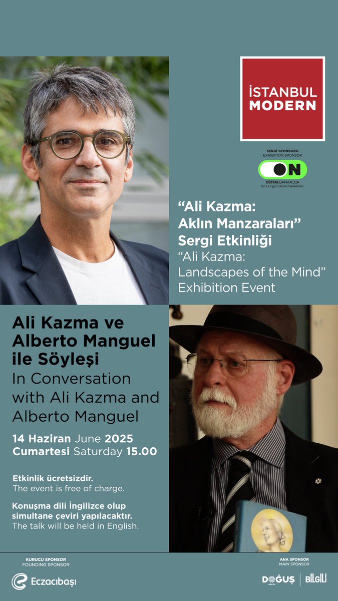 İstanbul Modern Fotoğraf Galerisi’ndeki “Ali Kazma: Aklın Manzaraları” sergisinin ilk kamusal etkinliğinde, sanatçı Ali Kazma ile yazar Alberto Manguel, 14 Haziran Cumartesi günü saat 15.00’te düzenlenecek söyleşide bir araya geliyor. Sanat ve edebiyatın kesişim noktasında