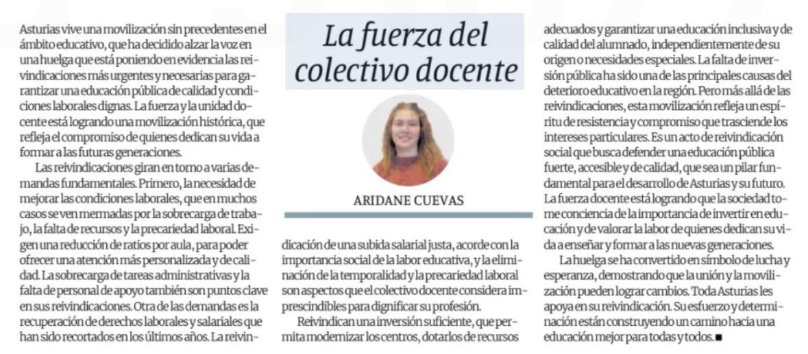 📝 La fuerza del colectivo docente

🗞️ Artículo en La Nueva España de nuestra compañera Aridane Cuevas, responsable del Área de la Mujer de IU Xixón.