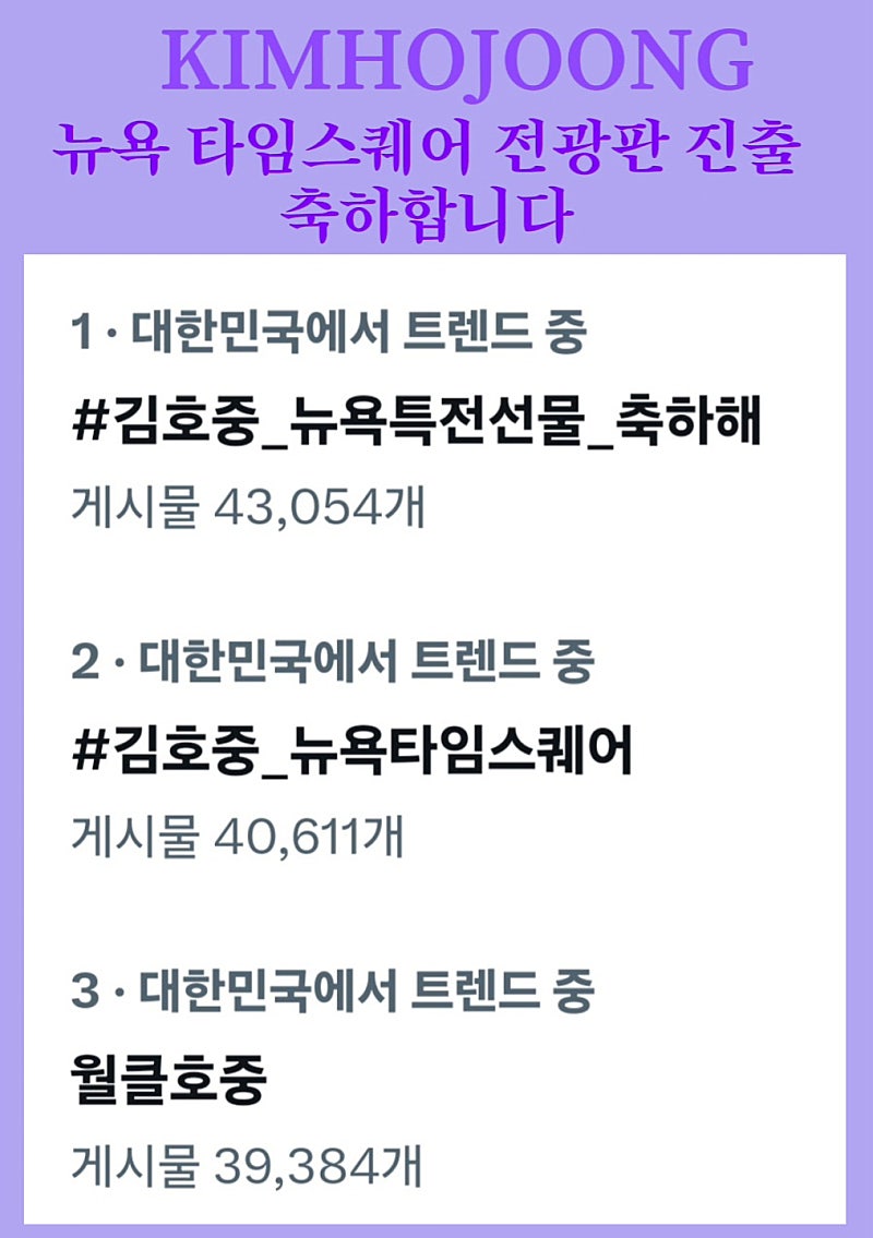 이 순간 실트는 김호중으로 물들다
#김호중_뉴욕타임스퀘어
월클호중
#김호중_뉴욕특전선물_축하해