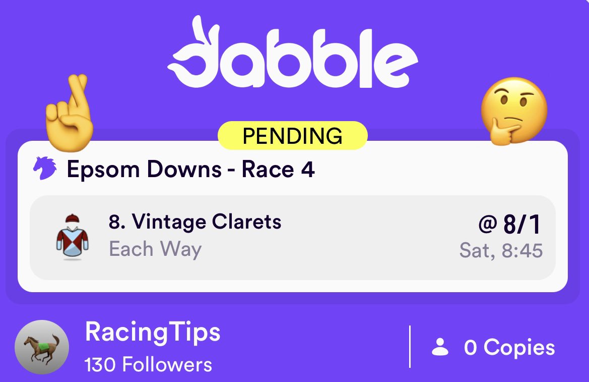 racingtips's tweet image. 8/1 POSTED ON DABBLE TODAY 🙌

🔎 search for us on the tipsters section of the App, same as Twitter @RacingTips 

👉 £10 Risk Free Bet - No Deposit 
👉 All of our best bets each day 
👉 Group chats for everyone to join! 

JOIN 👉  shorturl.at/M9YCq

#Ad | New Customer Offer…