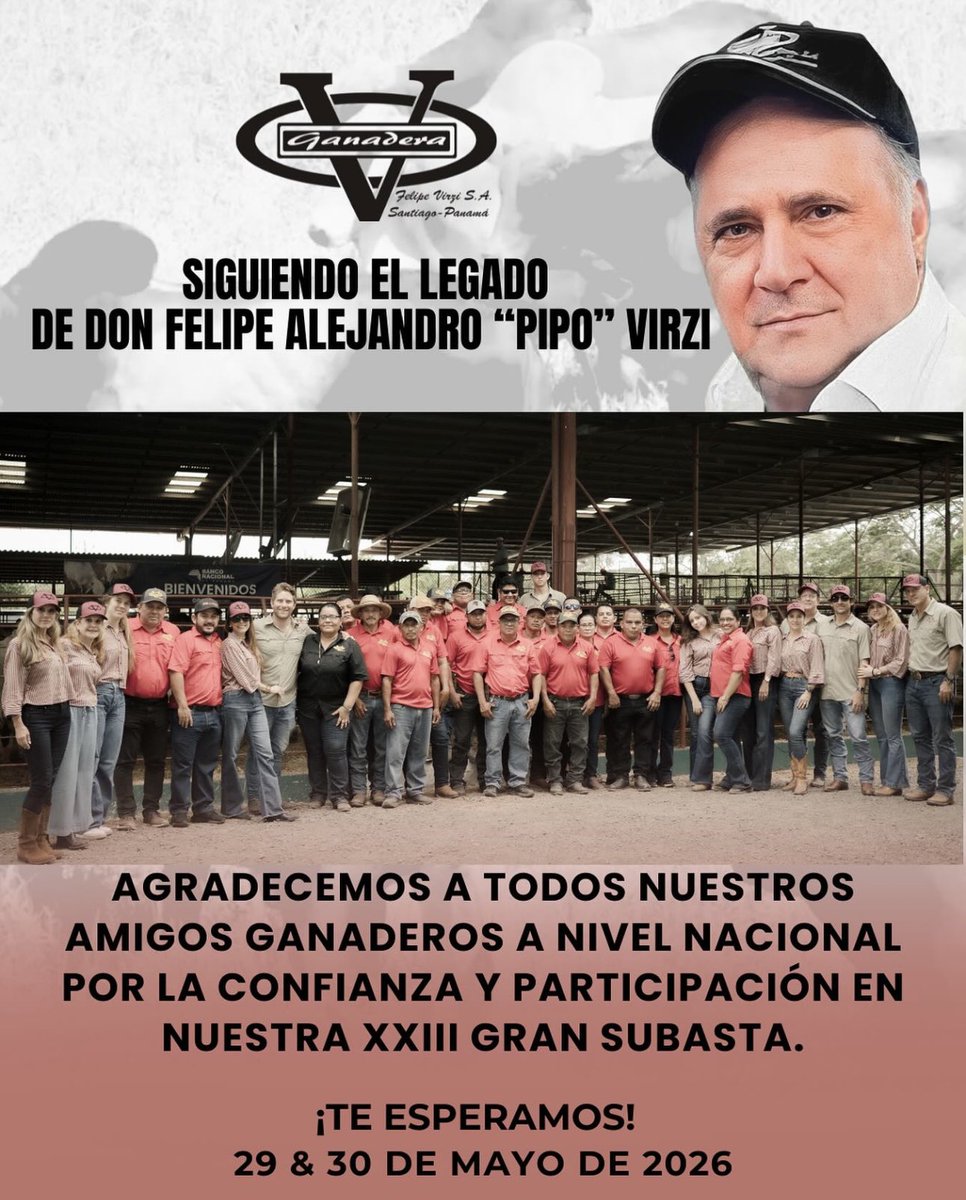 La familia de la @ganaderafelipevirzi agradecen a todos sus amigos ganaderos a nivel nacional, colaboradores y patrocinadores, por el apoyo que les brindaron durante su XXIII Gran Subasta. Gracias por confiar en nuestra genética que es el mejor legado que nos dejó Pipo Virzi!