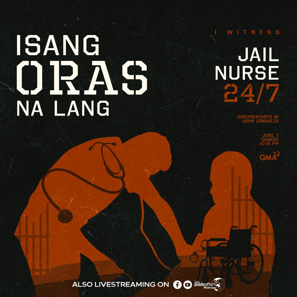 1 ORAS NA LANG, mapapanood na ang #JailNurse247, dokumentaryo ni John Consulta para sa #IWitness, 10:15 PM sa GMA Network!

Mapapanood din ito via livestream sa YouTube channel ng GMA Public Affairs at Facebook pages ng GMA Public Affairs at I-Witness.