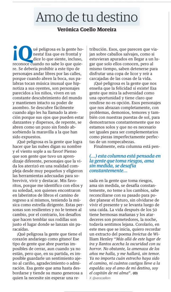 Comparto con ustedes mi columna mensual en diario <a href="/eluniversocom/">El Universo</a> titulada “Amo de tu destino”.