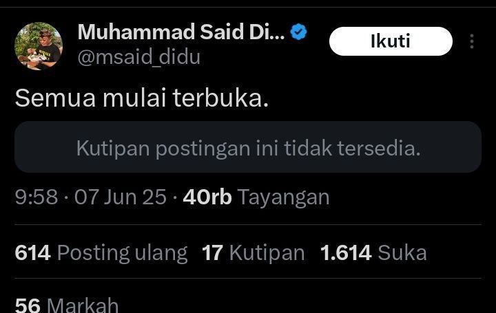 Paman didu <a href="/msaid_didu/">Muhammad Said Didu</a>
ampir mam eek sendiri 🤮, Krn cuitannya yg  masuk kategori penyebaran hoaks thdp Ibu Iriana Joko widodo, udeh di apus sama si SJW norak <a href="/MariaAlkaff_/">Maria A. Alkaff</a>
tp ada jejak digitalnya🤪