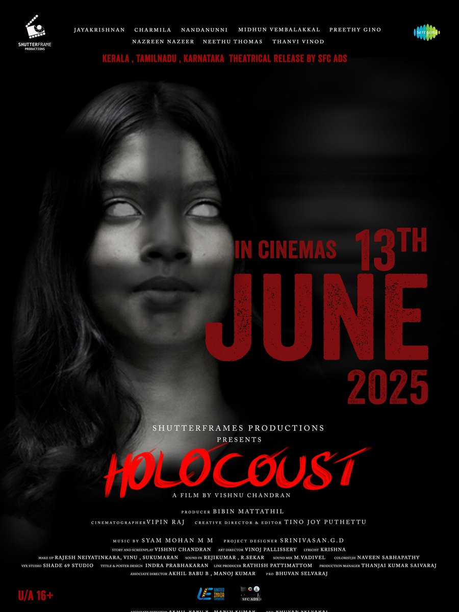 Pro.Bhuvan Selvaraj (@probhuvan) on Twitter photo Spine-chilling horror thriller #Holocaust –Releasing in Cinemas 13th June 2025🩸
Directed by Vishu Chandran 🔥
@vembalakkal <a href="/Director_VC/">Vishnu Chandran</a>
<a href="/Arjun__Ashokan/">Arjun Ashokan</a> <a href="/AjuVarghesee/">Aju Varghese</a> <a href="/vaigaabhi1988/">Abhilash Pillai</a> <a href="/actor_indrans/">Indrans</a>
<a href="/syammohanmm/">Syam Mohan.M.M.</a> @saregamatamil <a href="/ProBhuvan/">Pro.Bhuvan Selvaraj</a> Spine-chilling horror thriller #Holocaust –Releasing in Cinemas 13th June 2025🩸
Directed by Vishu Chandran 🔥
@vembalakkal <a href="/Director_VC/">Vishnu Chandran</a>
<a href="/Arjun__Ashokan/">Arjun Ashokan</a> <a href="/AjuVarghesee/">Aju Varghese</a> <a href="/vaigaabhi1988/">Abhilash Pillai</a> <a href="/actor_indrans/">Indrans</a>
<a href="/syammohanmm/">Syam Mohan.M.M.</a> @saregamatamil <a href="/ProBhuvan/">Pro.Bhuvan Selvaraj</a>