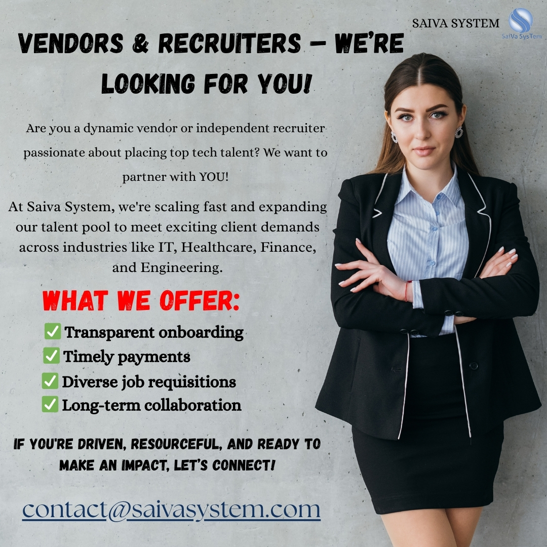saivasystem's tweet photo. We’re Hiring Vendors &amp; Recruiters – Join Hands with Saiva System!
#SaivaSystem #VendorHiring #RecruitersWanted #TechRecruiters #StaffingSolutions #TalentAcquisition #HiringNow #RecruitmentPartners #HRCommunity #JobVendors #HiringAlert #JoinUs #ITJobs #RecruitmentDrive https://t.co/7a8z2AxuVg