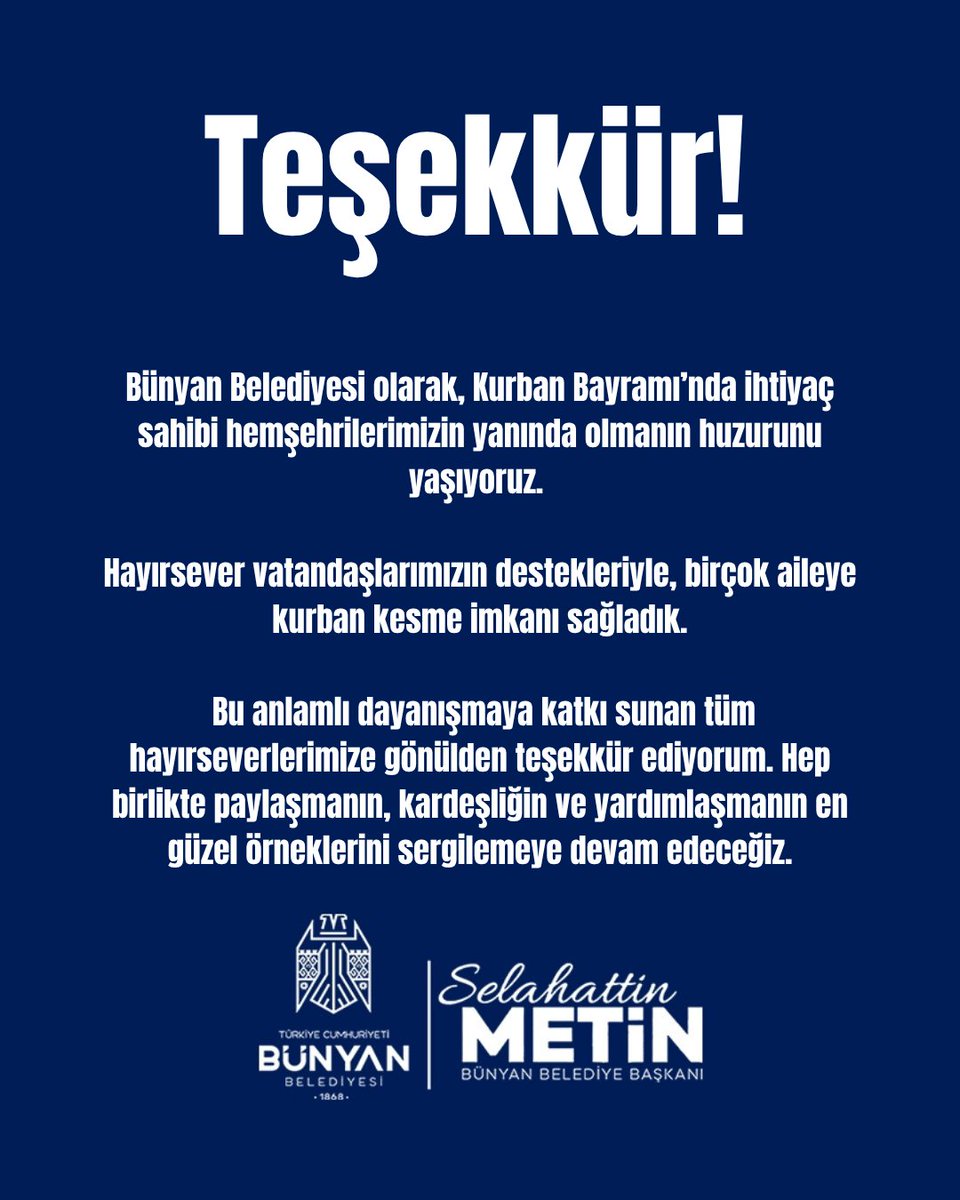 MHPSelahattinM's tweet photo. Bünyan Belediyesi olarak, Kurban Bayramı’nda ihtiyaç sahibi hemşehrilerimizin yanında olmanın huzurunu yaşıyoruz. Hayırsever vatandaşlarımızın destekleriyle, birçok aileye kurban kesme imkanı sağladık. Bu anlamlı dayanışmaya katkı sunan tüm hayırseverlerimize gönülden teşekkür ediyorum. Hep birlikte paylaşmanın, kardeşliğin ve yardımlaşmanın en güzel örneklerini sergilemeye devam edeceğiz.
