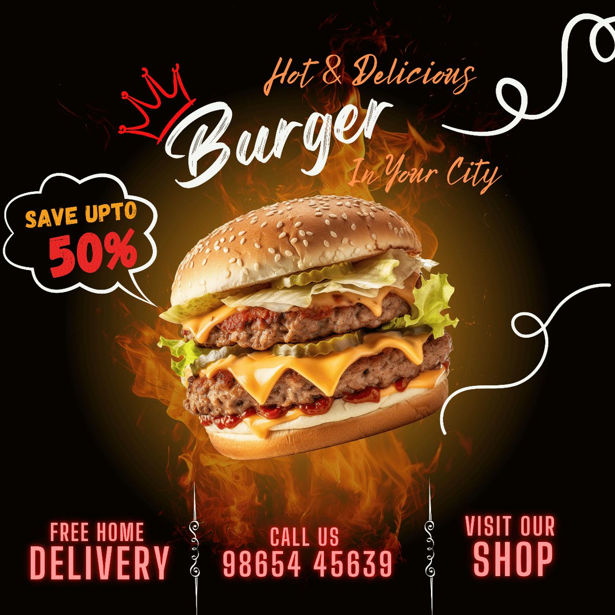 6Kerekar61921's tweet image. 🔥 Designed this bold and tasty burger ad using Canva! 🍔
Tried to capture the heat, flavor, and irresistible vibe of a perfect burger deal 😍
#BurgerAd #CanvaDesign #FoodBanner #GraphicDesign #FastFoodPromo #HomeDelivery #FoodieDesign #CreativeWork #50PercentOff