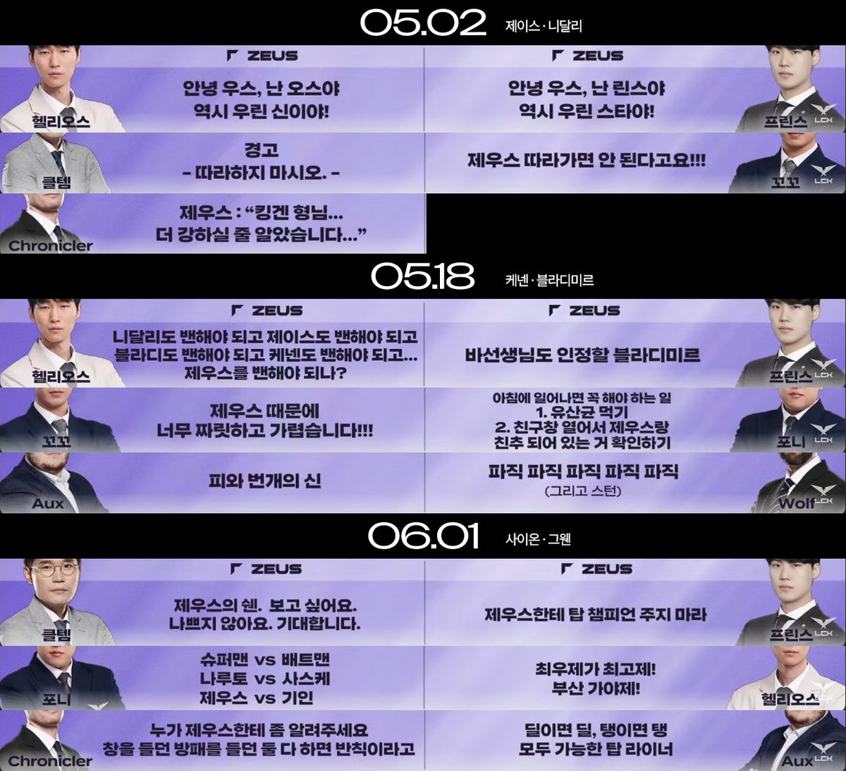 zeus_g_g's tweet photo. 2025 LCK 1R, 2R 
제우스 POM 코멘트 모음 https://t.co/yN4RUYkOHT