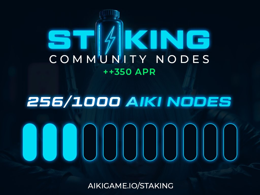We’ve hit 25% of our target: 1,000 Nodes staked ⚡️

The community is coming together to charge Aiki and unlock the next game.

The closer we get, the smarter Aiki becomes 🧠

New platform updates will be revealed at the next milestone. Let’s keep pushing!