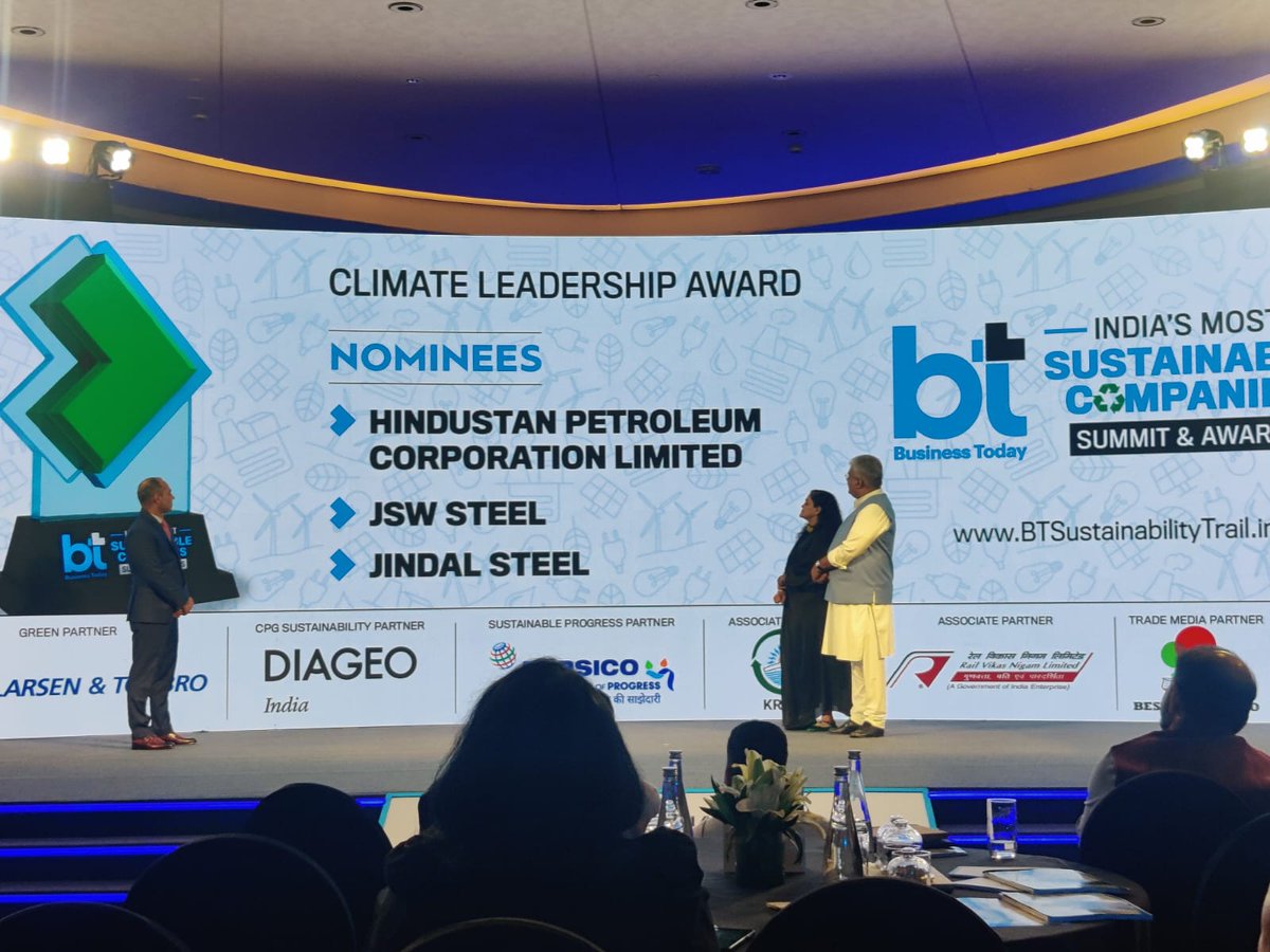 HPCL's tweet image. Proud Moment for HPCL! 
We are honoured to receive the &apos;Climate Leadership Award&apos; at the BT India&apos;s Most Sustainable Companies Summit &amp;amp; Awards 2025.

As the only PSU and the only representative from the Oil &amp;amp; Gas sector to be shortlisted, this recognition reaffirms our unwavering…