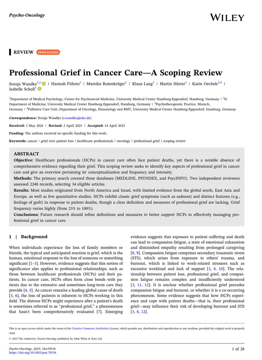 Psycho-Oncology (@psyonc) on Twitter photo How do cancer care professionals grieve?
This scoping review highlights that grief is common—but underrecognized—in oncology teams
Clearer definitions and better support systems are urgently needed <a href="/PsyOnc/">Psycho-Oncology</a>
onlinelibrary.wiley.com/doi/10.1002/po… How do cancer care professionals grieve?
This scoping review highlights that grief is common—but underrecognized—in oncology teams
Clearer definitions and better support systems are urgently needed <a href="/PsyOnc/">Psycho-Oncology</a>
onlinelibrary.wiley.com/doi/10.1002/po…