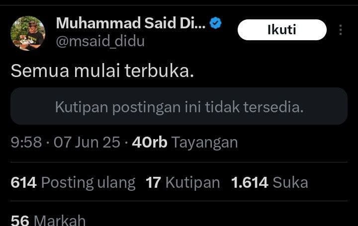 Penakut juga di paman ini <a href="/msaid_didu/">Muhammad Said Didu</a>  takut yak kena pasal pencemaran nama baik dan penyebaran berita hoaks ke Ibu Iriana 
<a href="/MariaAlkaff_/">Maria A. Alkaff</a>  emang SJW  pansos yg dari dulu caper ke padeh  Jokowi